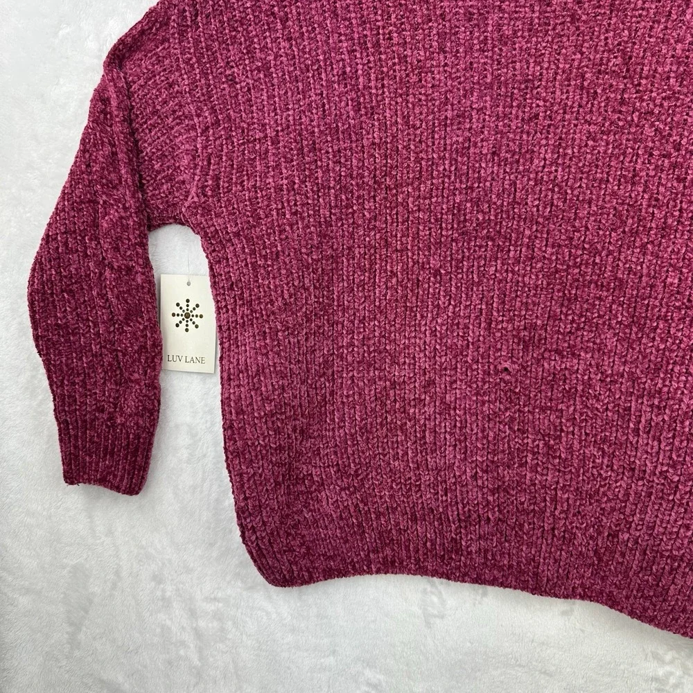 Luv Lane NWT Womens Long Sleeve Pullover Sweater Chenille Size S Dark Pink